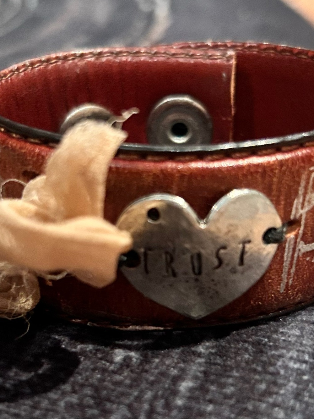 Brown Leather 'TRUST' Heart Bracelet